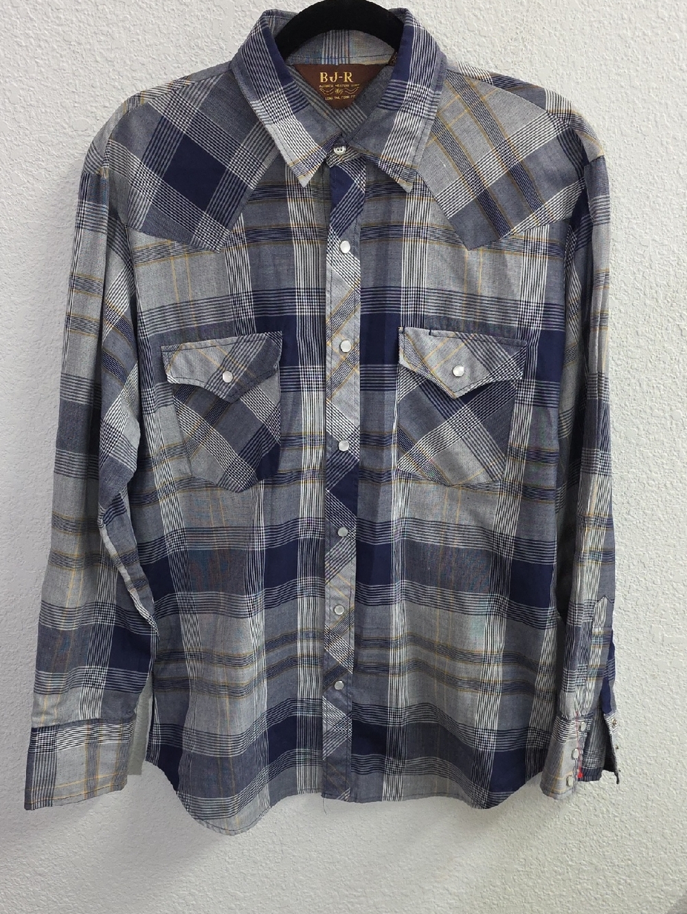 Vintage BJ-R Plaid Long Tail Form-Fit Western Rodeo Shirt